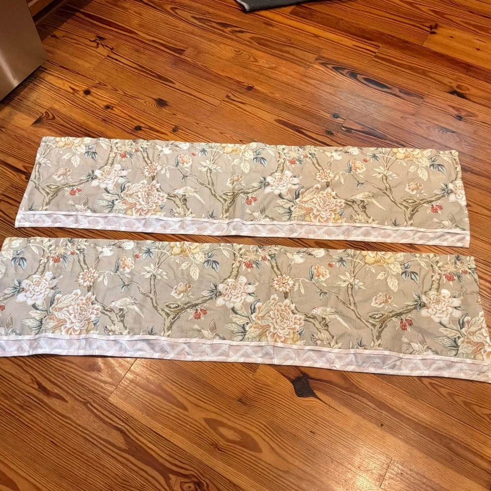 Pair Waverly Mudan Floral Bird Nest Window Valances 56x15.5